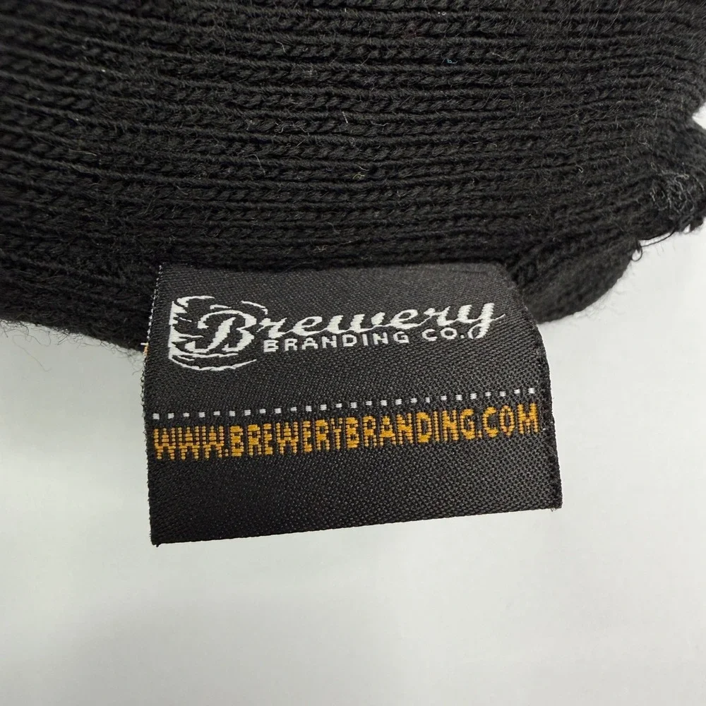 Pryes Brewing Beanie Mens OSFM Black Gold Striped Pom Pom Knit Hat Craft Beer
